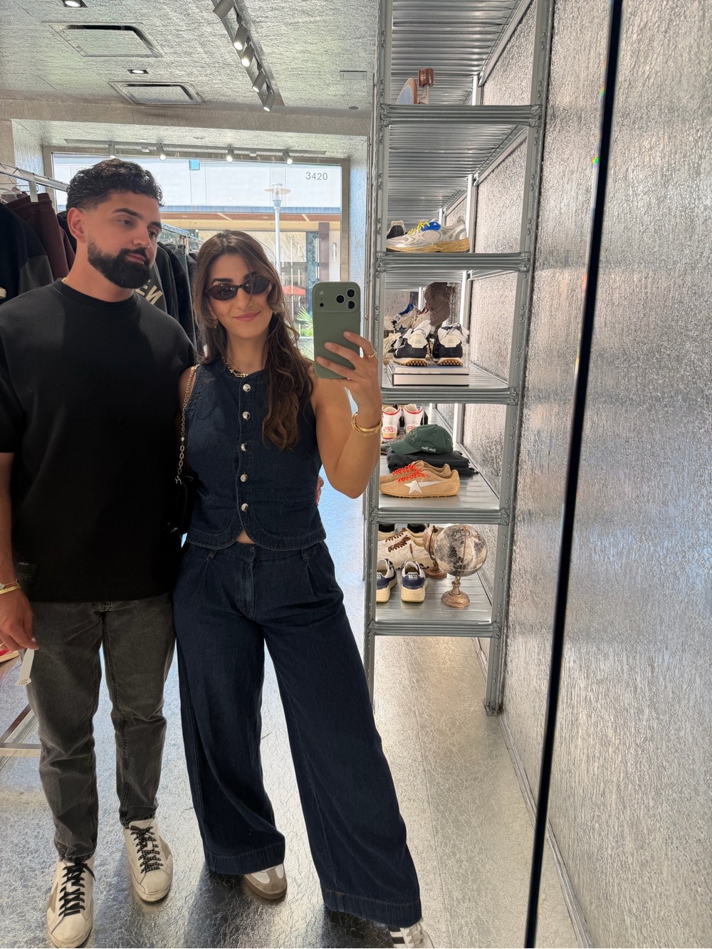 Zara Navy Buttoned Sleeveless Top and Wide-Leg Pants Set